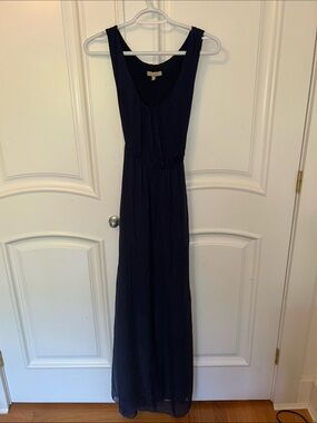 Giusy Italy Navy Blue 100% Silk Outer Layer Sleeveless Maxi Dress